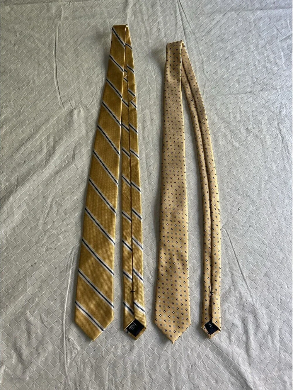 Set Of 2 Nautica Yellow Blue Ties Stripes Flowers Silk Polyester EUC